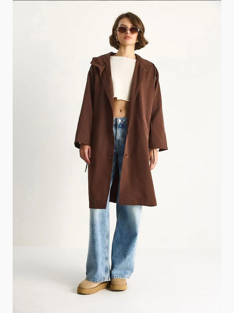 Trench coat midi oversize con collo a scialle lucci Marrone scuro - Kiabi