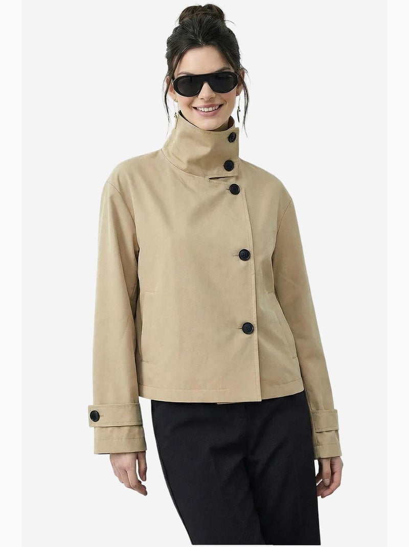 Trench corto con colletto alla coreana lucci Beige argilla - Kiabi