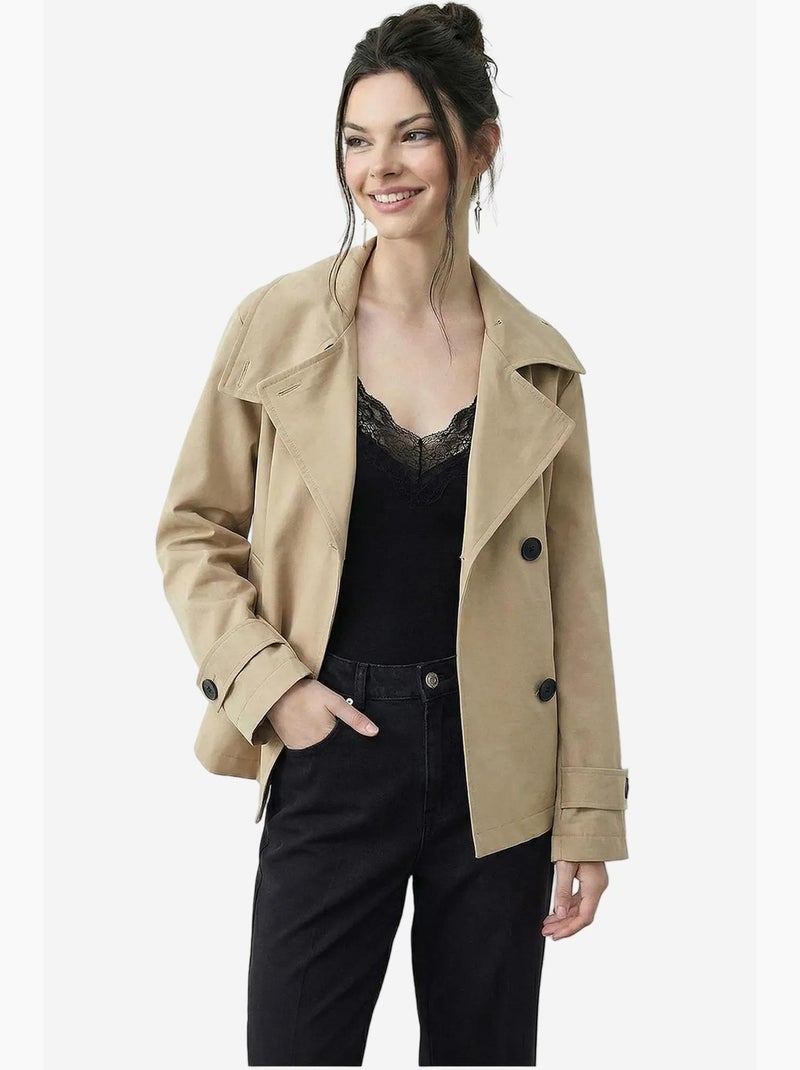 Trench corto con colletto alla coreana lucci Beige argilla - Kiabi