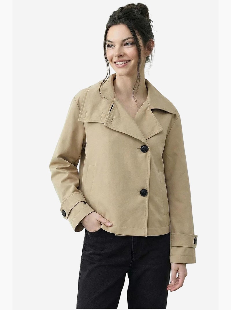 Trench corto con colletto alla coreana lucci Beige argilla - Kiabi