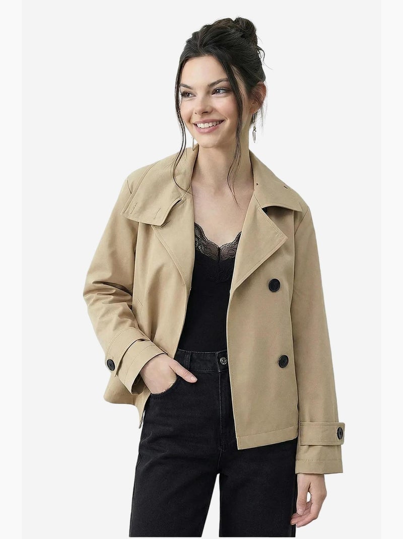 Trench corto con colletto alla coreana lucci Beige argilla - Kiabi