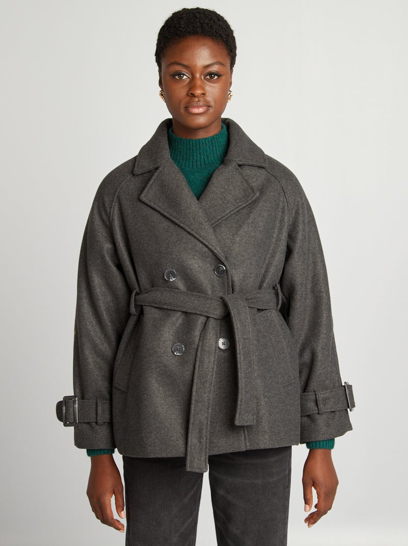 Trench corto effetto lanetta GRIGIO - Kiabi