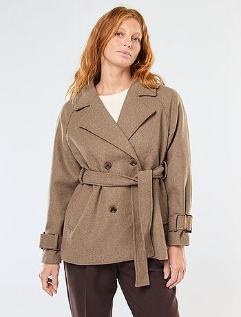 Trench effetto lana con cintura in vita