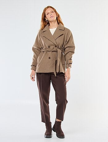 Trench effetto lana con cintura in vita