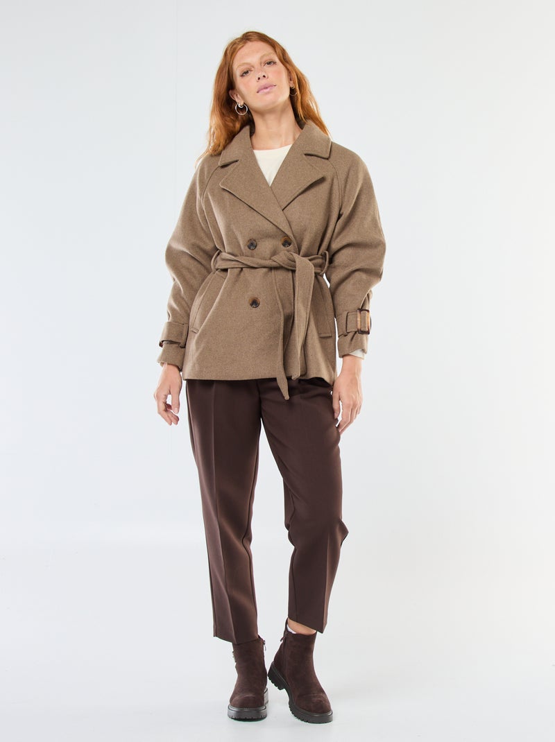 Trench effetto lana con cintura in vita Beige - Kiabi