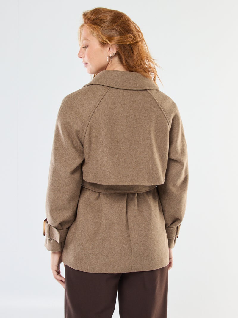 Trench effetto lana con cintura in vita Beige - Kiabi