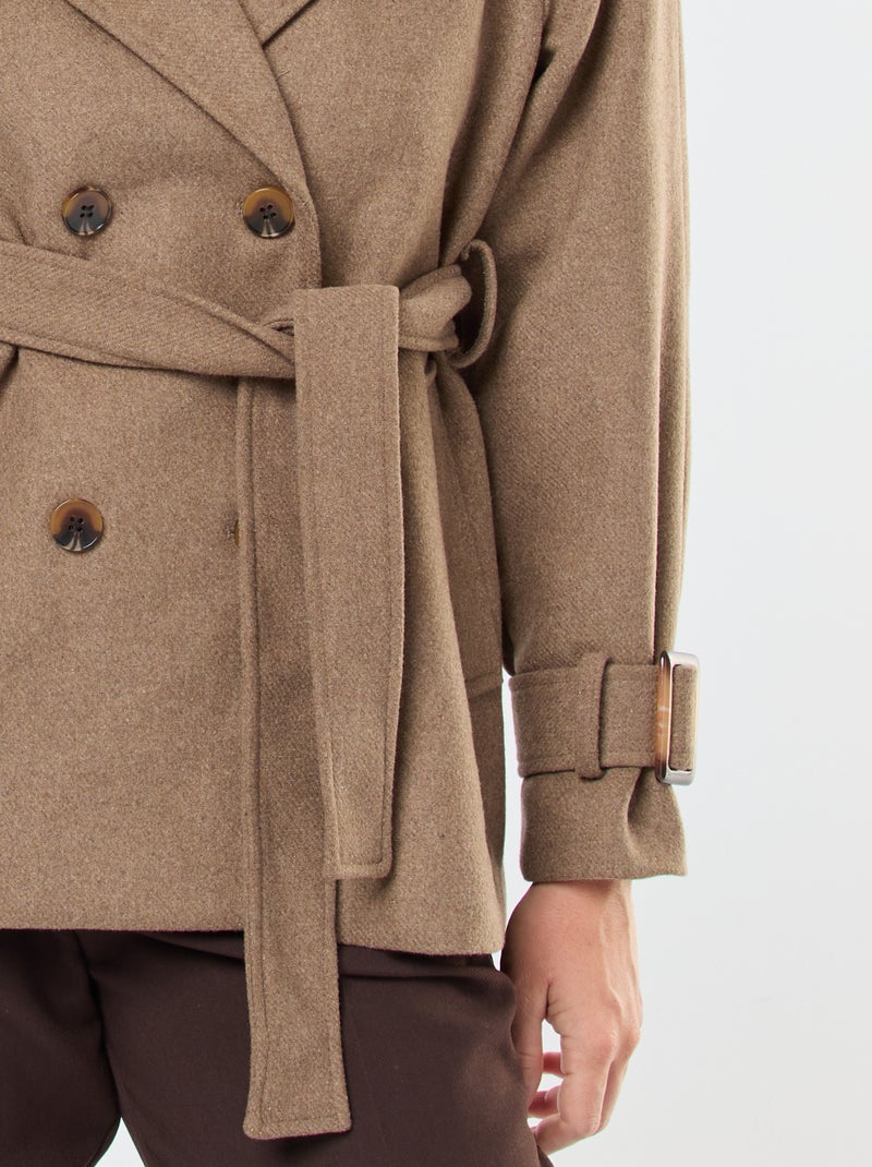Trench effetto lana con cintura in vita Beige - Kiabi