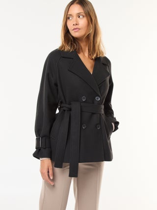 Trench effetto lana con cintura in vita