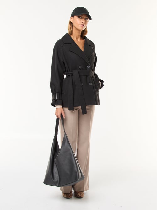 Trench effetto lana con cintura in vita - Kiabi