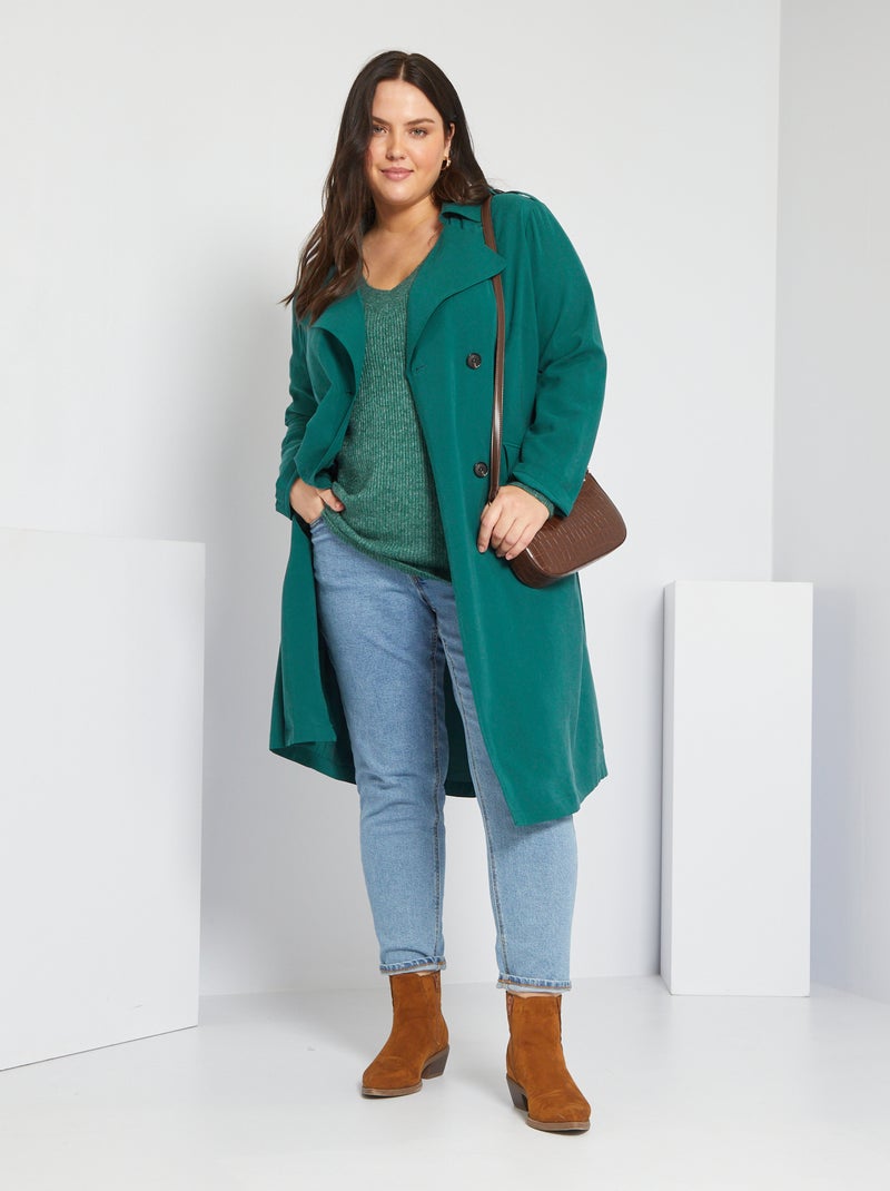 Trench in maglia morbida grigio verde - Kiabi