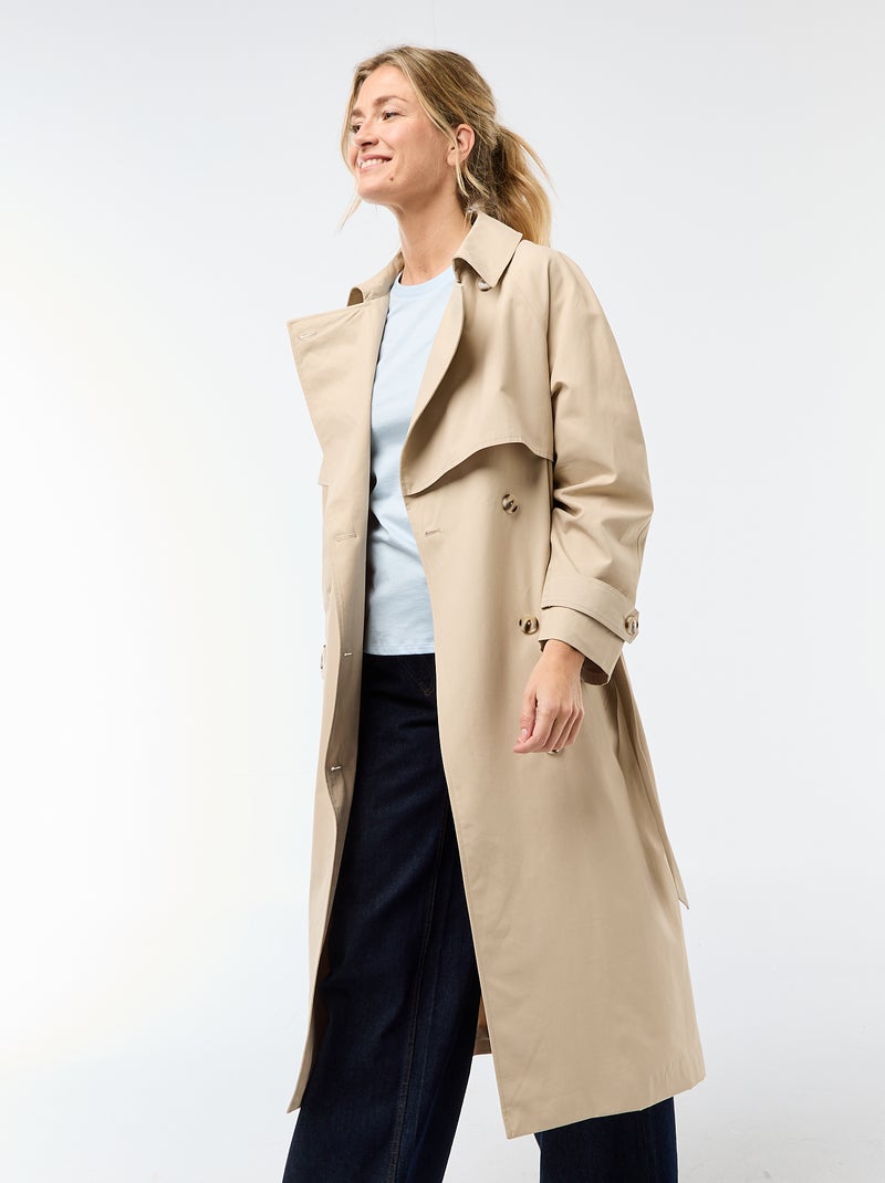 Trench lungo doppiopetto Beige - Kiabi