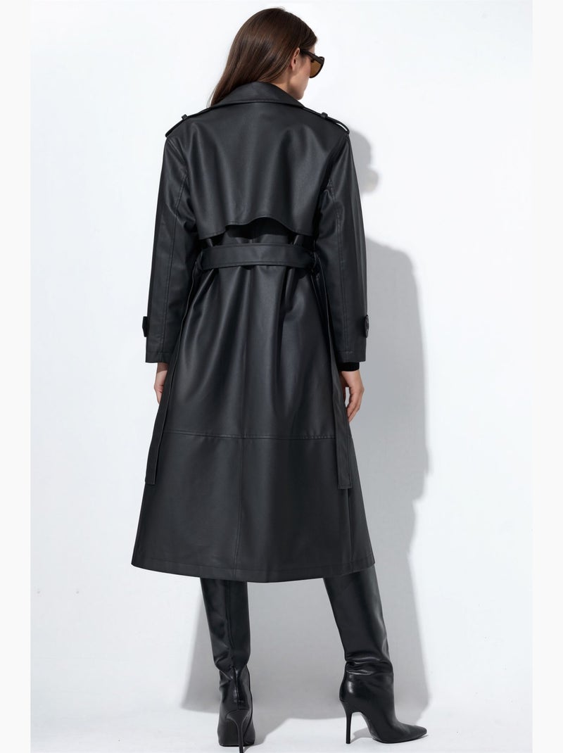 Trench lungo doppiopetto con cintura hiccup Nero - Kiabi