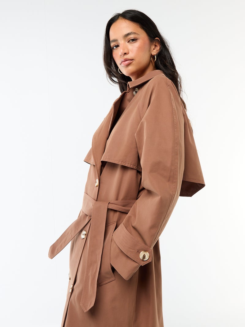 Trench lungo doppiopetto Marrone - Kiabi