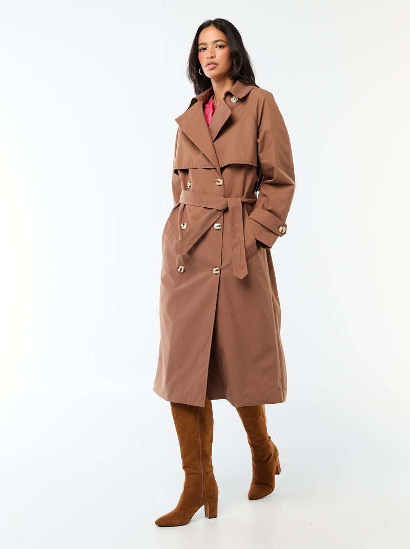 Trench lungo doppiopetto Marrone - Kiabi