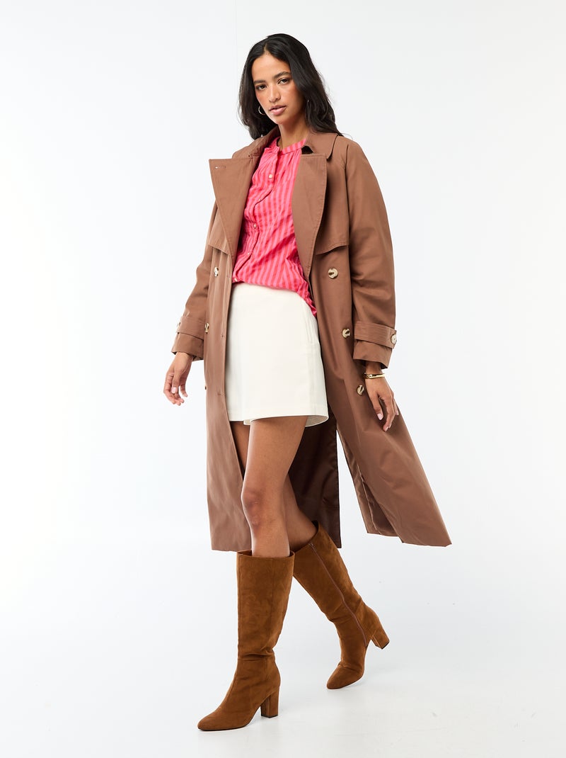 Trench lungo doppiopetto Marrone - Kiabi