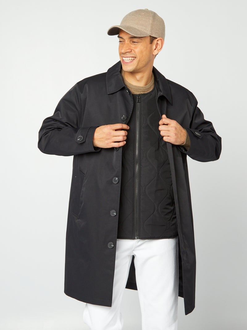 Trench midi con giacca trapuntata senza maniche all'interno nero - Kiabi