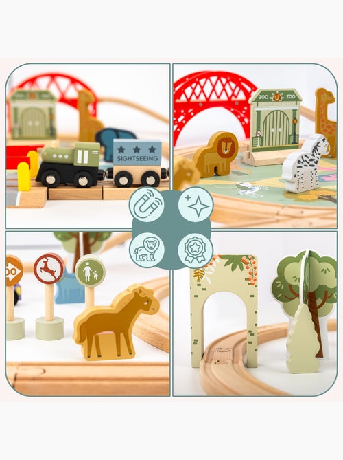 Trenino in legno bambini 106x55cm zoo safari puzzle binari mamabrum - Kiabi
