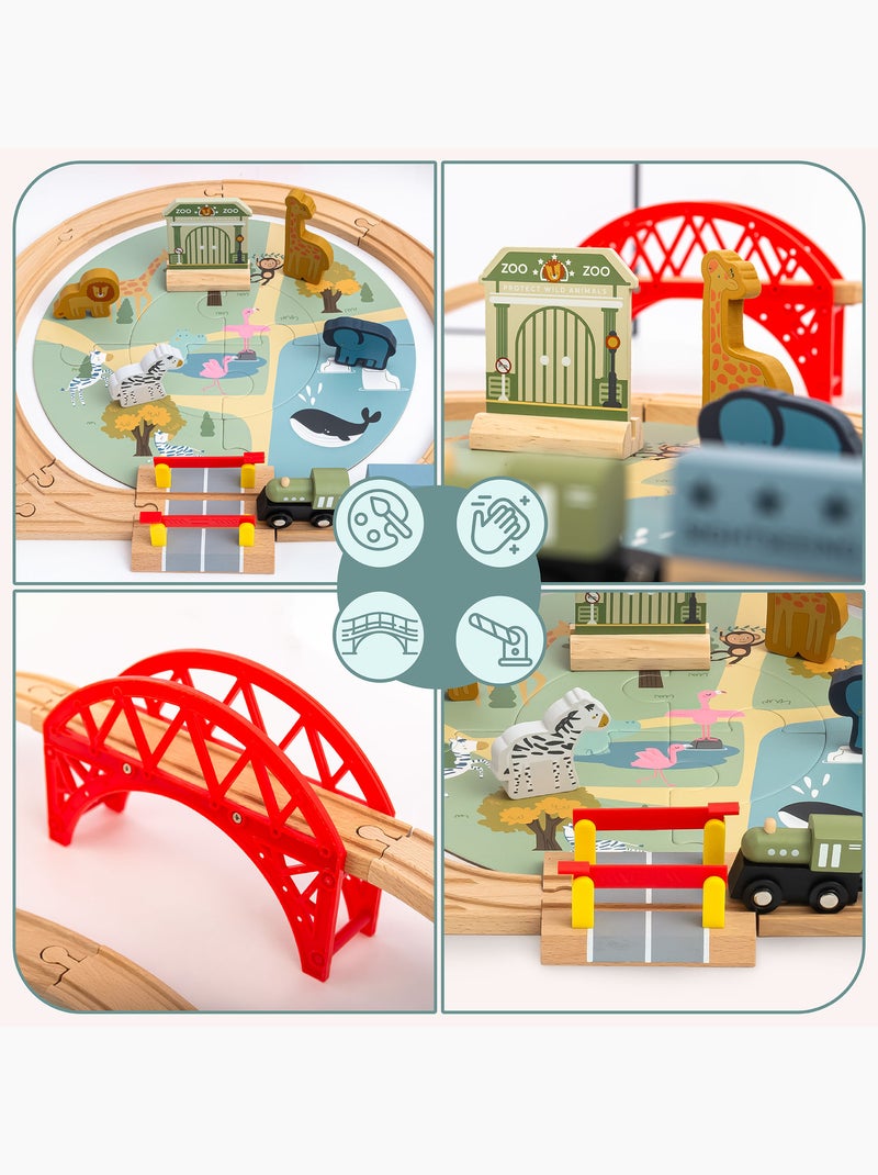 Trenino in legno bambini 106x55cm zoo safari puzzle binari mamabrum N/D - Kiabi