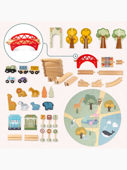 Trenino in legno bambini 106x55cm zoo safari puzzle binari mamabrum - Kiabi