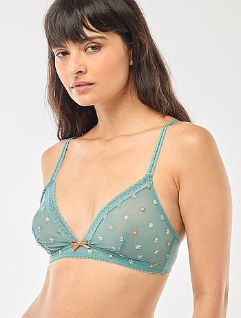 Triangolo in tulle trasparente fiorito