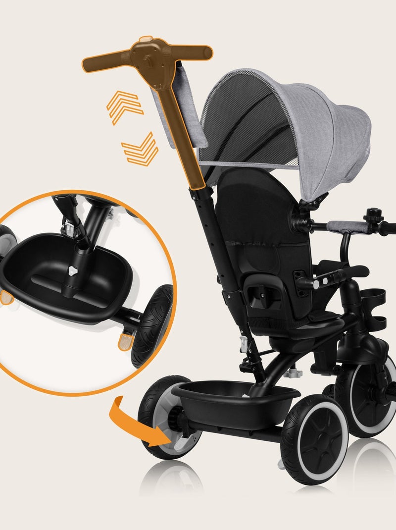 Triciclo convertibile LIONELO Berry 2 in 1 - Passeggino/Bicicletta - Dai 9 mesi - Campanello e porta Grigio - Kiabi