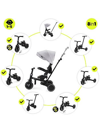 Triciclo convertibile TOBI FOREST 8 in 1 con manubrio regolabile, ruote in EVA e funzione passeggino
