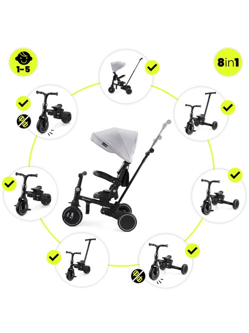 Triciclo convertibile TOBI FOREST 8 in 1 con manubrio regolabile, ruote in EVA e funzione passeggino - Kiabi