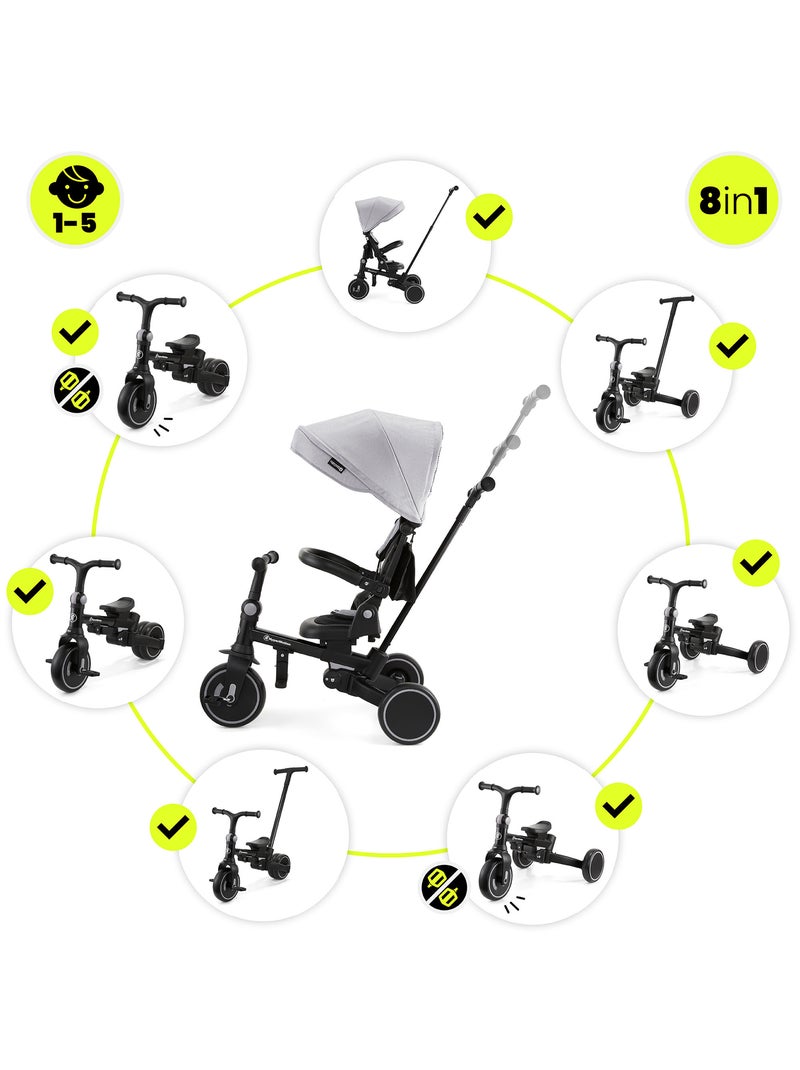 Triciclo convertibile TOBI FOREST 8 in 1 con manubrio regolabile, ruote in EVA e funzione passeggino Grigio - Kiabi