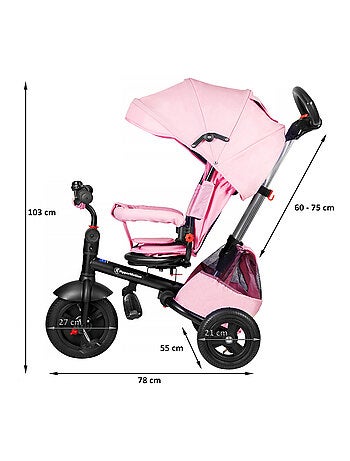 Triciclo Evolutivo 3 in 1 HyperMotion 12M-5A con Maniglione, Cappottina e Ruote Gonfiate