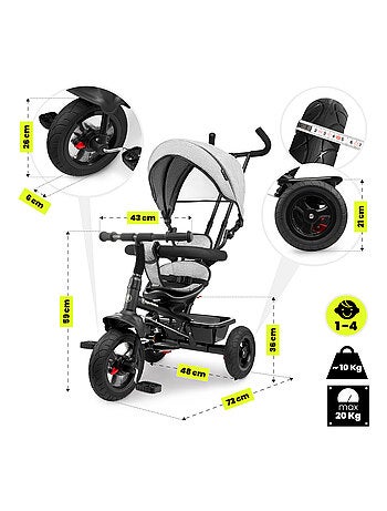 Triciclo evolutivo 3 in 1 TOBI FREY con maniglione, ruote gonfiate e accessori