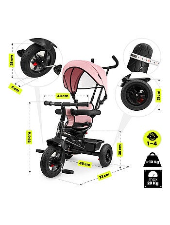 Triciclo evolutivo 3 in 1 TOBI FREY con maniglione, ruote gonfie e accessori per bambini 1-4 anni