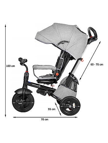 Triciclo evolutivo HyperMotion 12 mesi-5 anni con maniglione, capottina e ruote gonfiabili