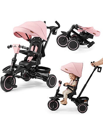 Triciclo evolutivo pieghevole hypermotion tobi timber rosa 2 in 1 bambini 1-5 anni