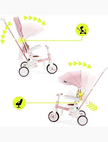 Triciclo multifunzione 8 in 1 TOBI FOREST rosa – evolutivo con spinta e seduta girevole