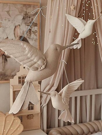 Trofeo da parete per bambini, colibrì in lino beige | SEVIRA KIDS