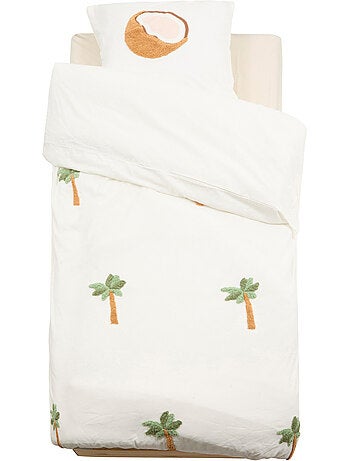 Tufy 140x200 cm set di biancheria da letto con stampa di palme e noci di cocco bianche