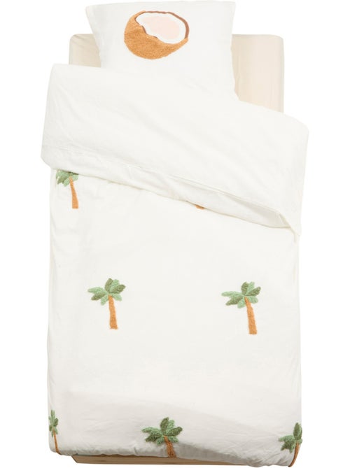 Tufy 140x200 cm set di biancheria da letto con stampa di palme e noci di cocco bianche - Kiabi Tufy 140x200 cm set di biancheria da letto con stampa di palme e noci di cocco bianche - Kiabi