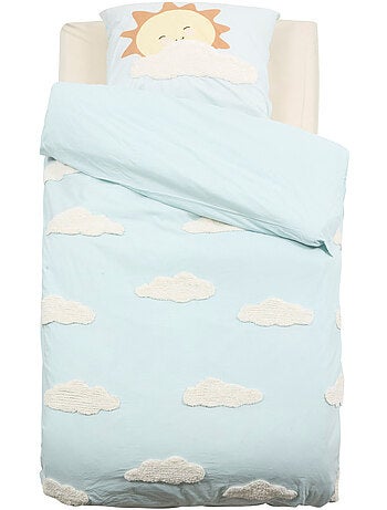 Tufy biancheria da letto 140x200 cm azzurro con stampa nuvole