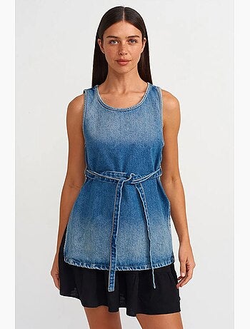 Tunica camicia in denim di cotone con dettaglio a laccetti dilvin