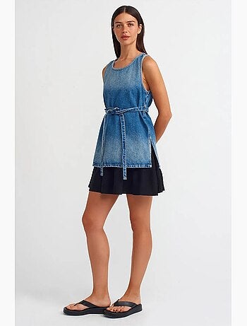 Tunica camicia in denim di cotone con dettaglio a laccetti dilvin