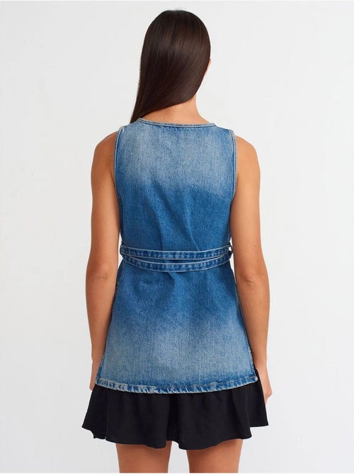 Tunica camicia in denim di cotone con dettaglio a laccetti dilvin - Kiabi Tunica camicia in denim di cotone con dettaglio a laccetti dilvin - Kiabi