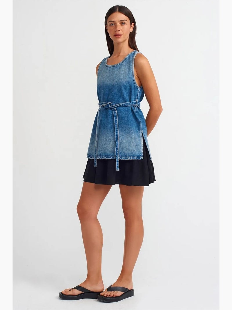 Tunica camicia in denim di cotone con dettaglio a laccetti dilvin Blu zaffiro - Kiabi