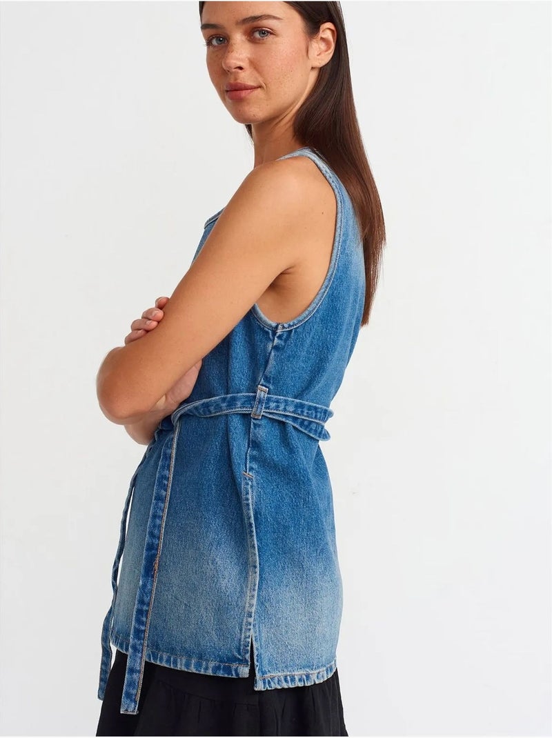 Tunica camicia in denim di cotone con dettaglio a laccetti dilvin Blu zaffiro - Kiabi