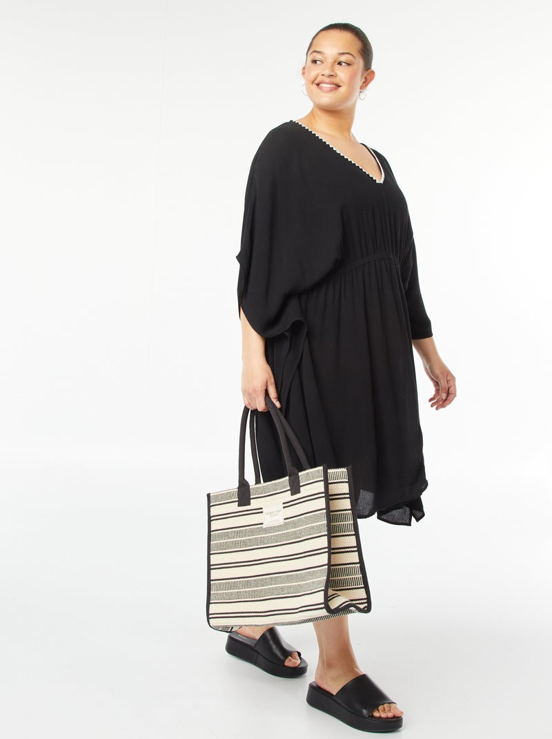 Tunica da spiaggia con scollo ricamato nero - Kiabi