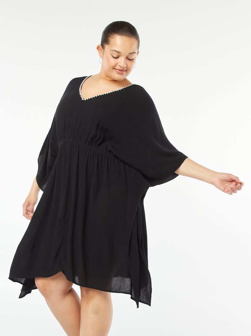 Tunica da spiaggia con scollo ricamato nero - Kiabi