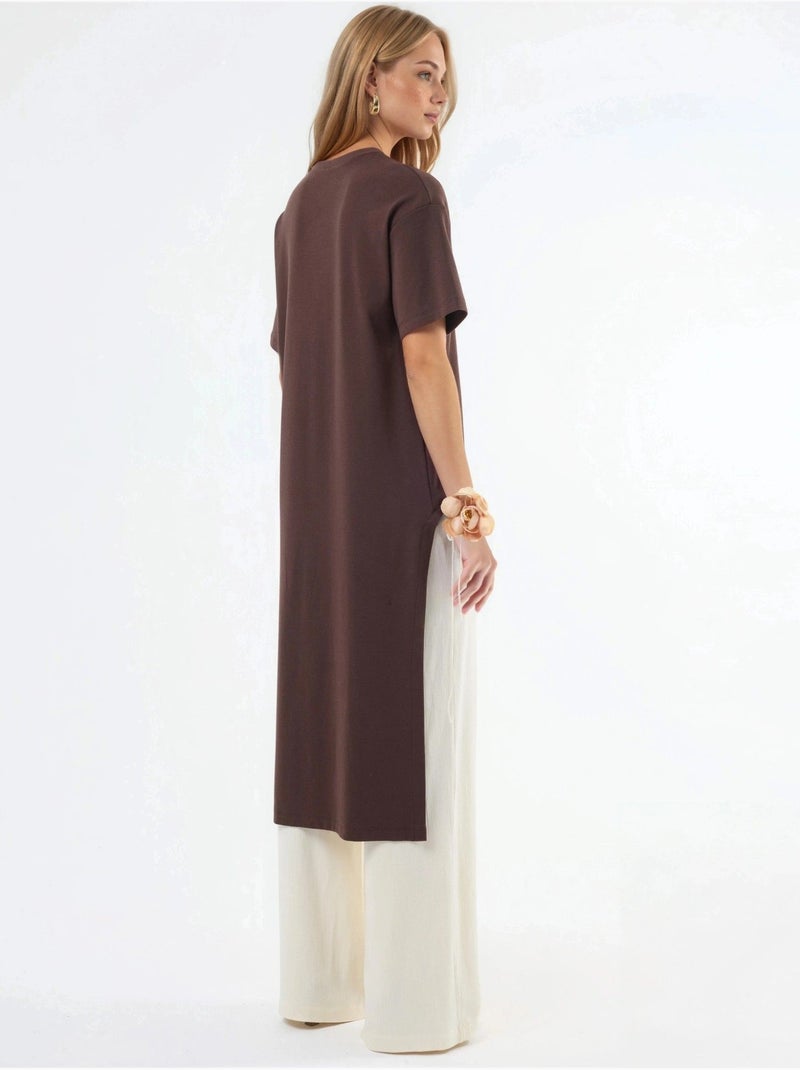 Tunica oversize con girocollo e spacco busem Marrone - Kiabi