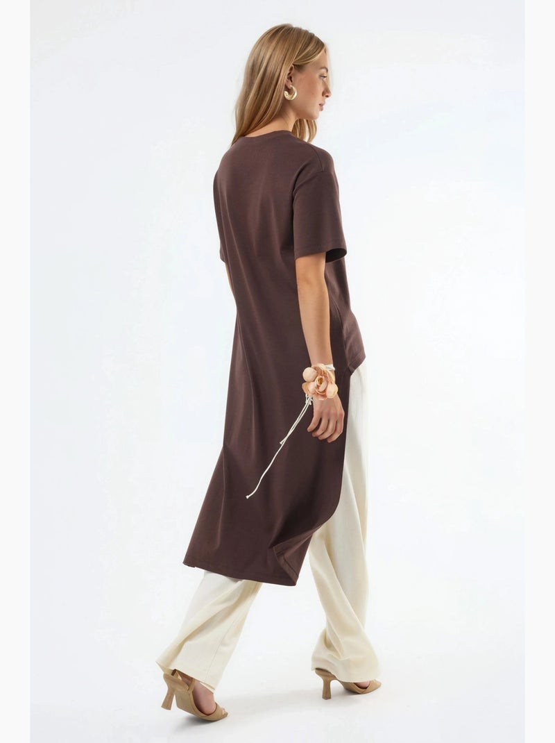 Tunica oversize con girocollo e spacco busem Marrone - Kiabi