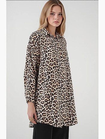 Tunicona lunga con stampa leopardata e bottoni bdart