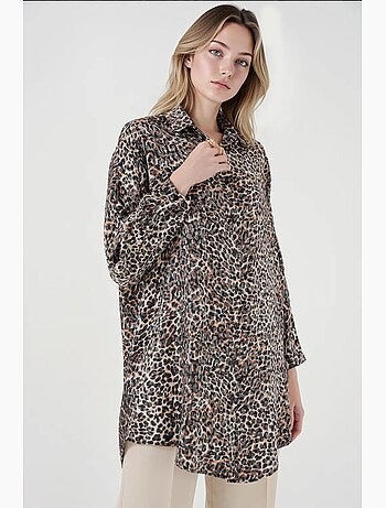 Tunicona lunga con stampa leopardata e bottoni bdart