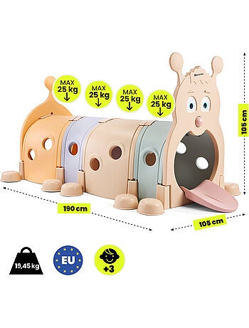 Tunnel da gioco modulabile a forma di bruco hypermotion per bambini con 4 moduli colorati